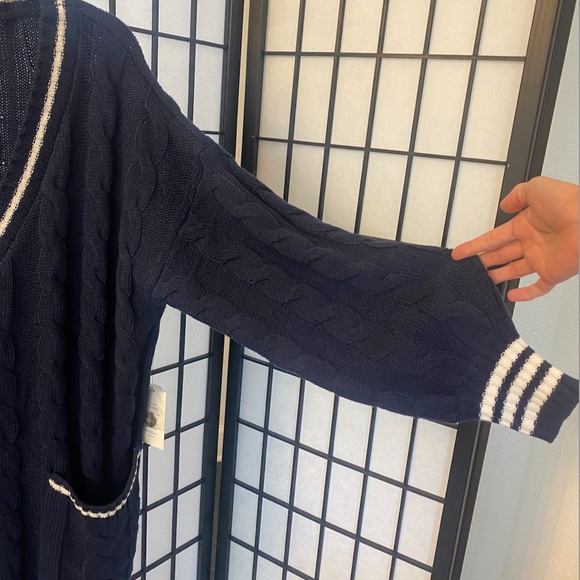 Eloquii Cardigan Sweater Dress with Stripe Detail. Effortless and chic. - Picture 5 of 6